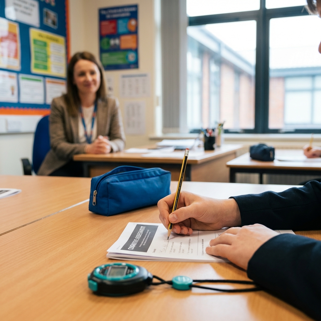 A child completing a supportive one-to-one assessment activity