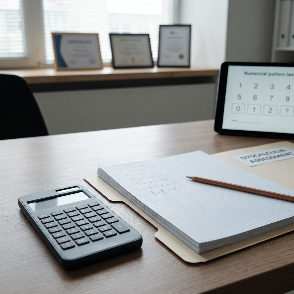 An adult completing a supportive dyscalculia assessment activity